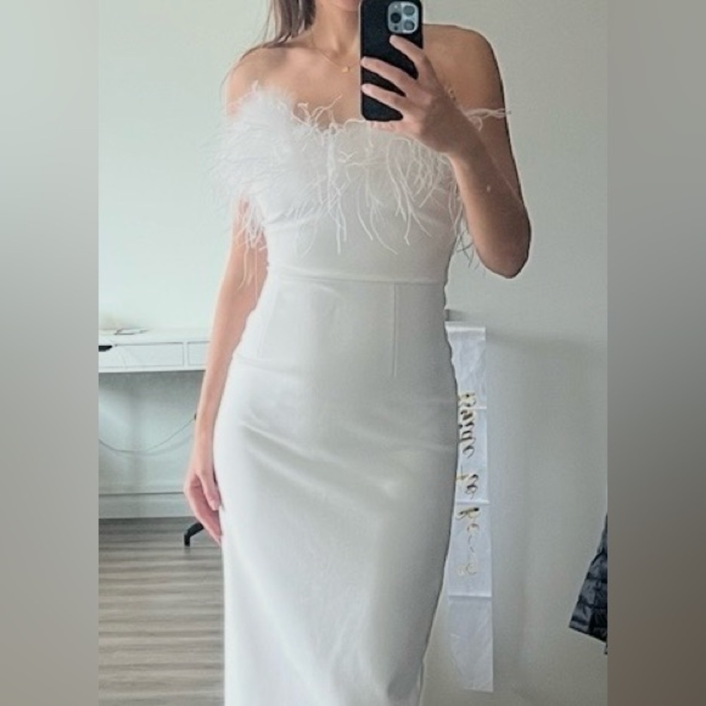 Strapless White Feather Dress